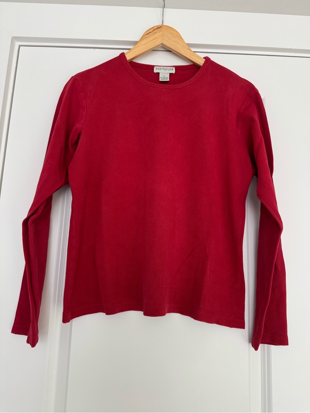 Ann Taylor Deep Red Crewneck Long Sleeve Tee Shirt